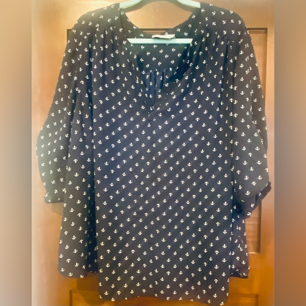 Dalia 3xl women’s navy top, white sailboats